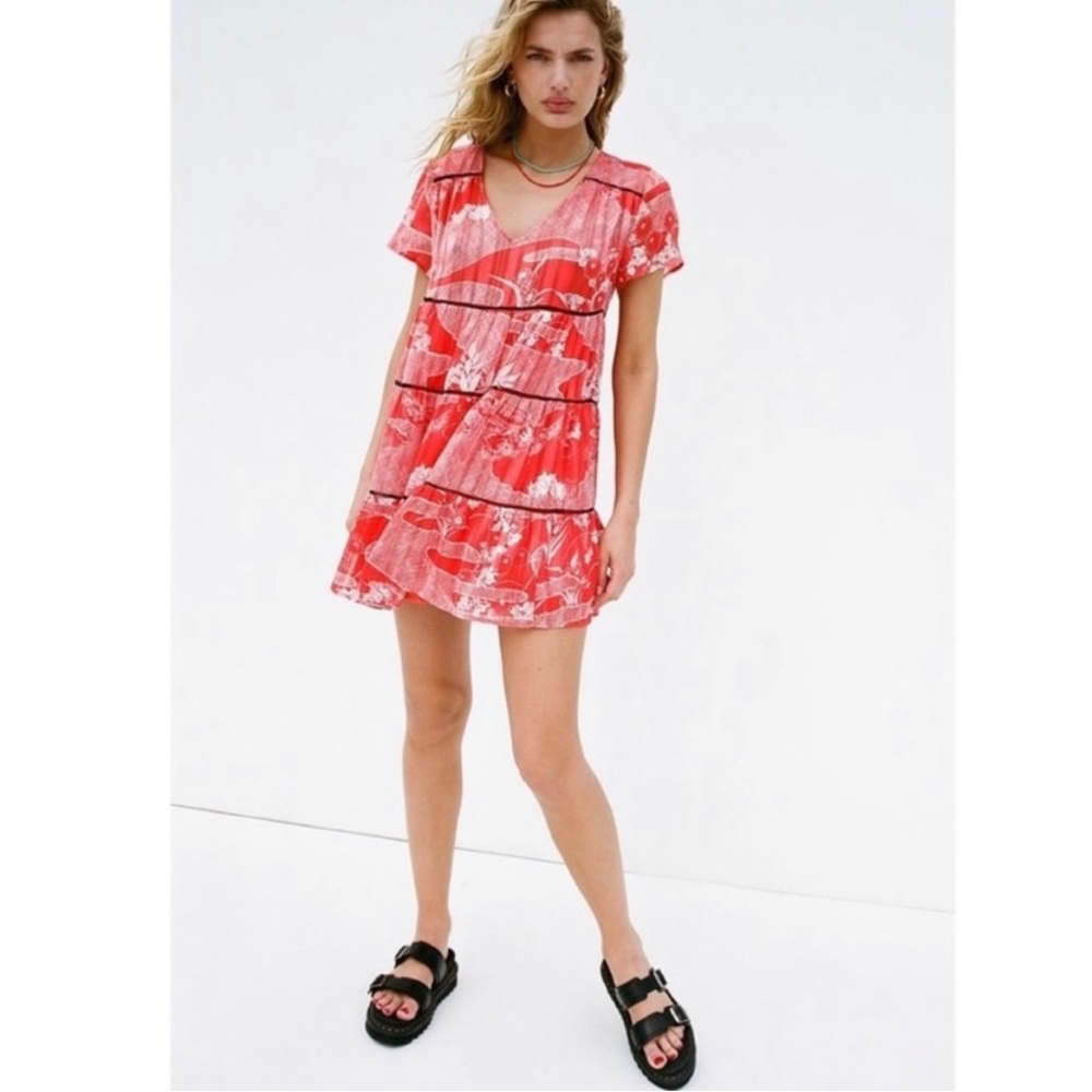 URBAN OUTFITTERS babydoll style orange dress with white floral design -
